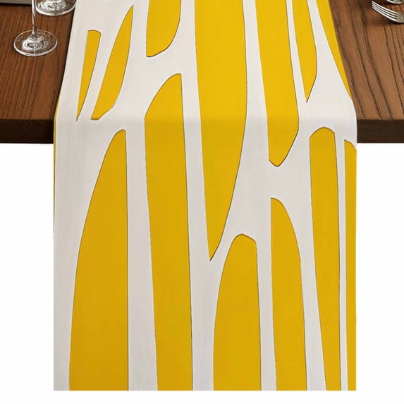 Yellow Stained Glass 36 Inch Table Runner, Color Block Abstract Art Farmhouse Dresser Scarf Cotton & Linen Tablerunner for Dining/Kitchen Island/Holiday Party Décor Small 13" x 36"
