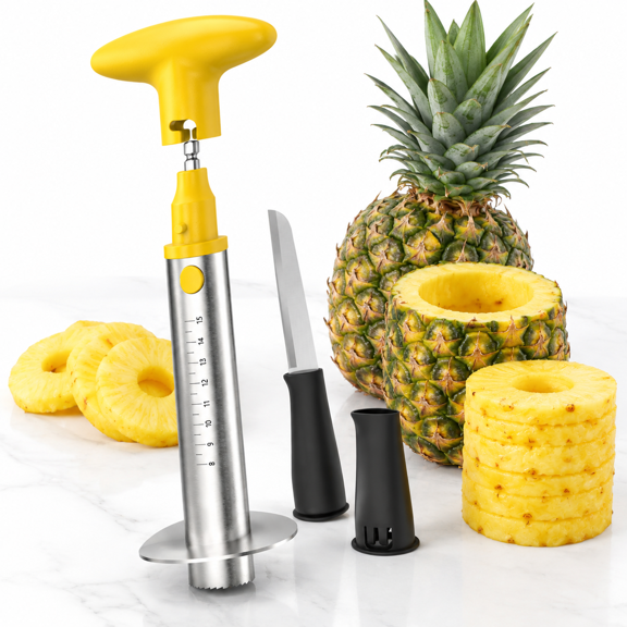 Yellow Stainless Steel Dual Electric Manual Pineapple Corer Slicer Remover Kitchen Tool