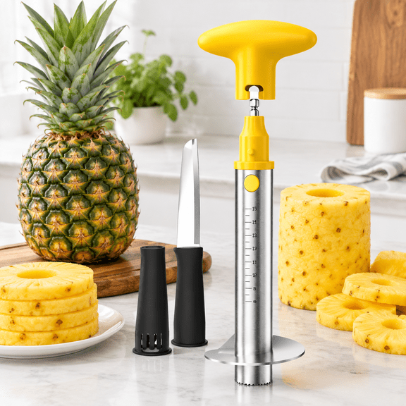 Yellow Stainless Steel Electric & Manual Pineapple Corer Slicer Remover Kitchen Tool