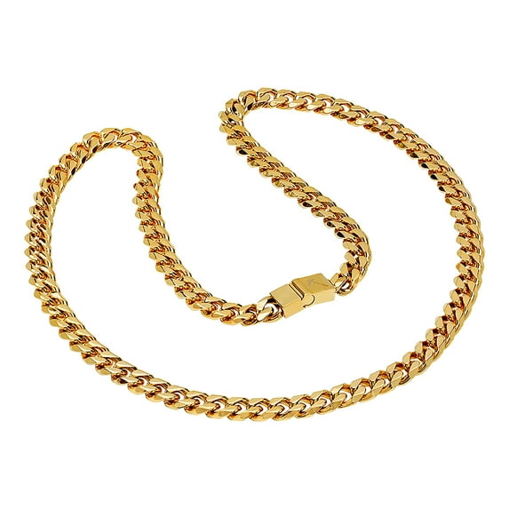 Yellow Stainless Steel Unisex 10.5mm 30 Inch Comfort Curb Fashion Link Chain Necklace Chain Necklace for Women and Men