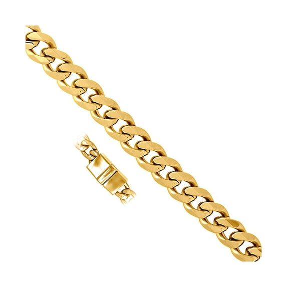 Yellow Stainless Steel Unisex 10.5mm 9 Inch Comfort Curb Fashion Link Bracelet Link Bracelet for Women
