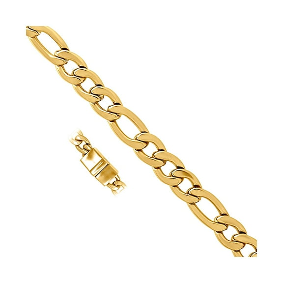Yellow Stainless Steel Unisex 10.5mm 9 Inch Figaro Fashion Link Bracelet Link Bracelet for Women