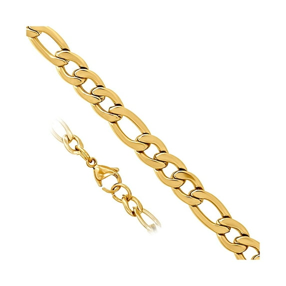 Yellow Stainless Steel Unisex 4mm 9 Inch Figaro Fashion Link Bracelet Link Bracelet for Women