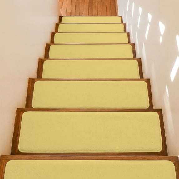 Yellow Stair Treads Non Slip for Steps Modern Solid Color 7 Pcs Reusable Adhesive Stair Runner Mats for Dogs Elders Carpet Treads Rugs for Staircase 8x30 In