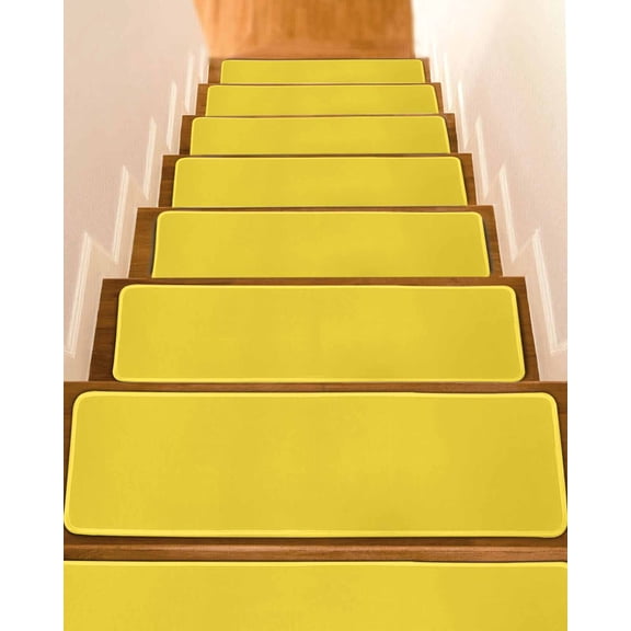 Yellow Stair Treads for Wooden Steps Indoor Runner Rug Carpet, Pure Yellow 4 Pieces Peel and Stick Staircase Step Treads Covers Washable Throw Door Mats, 30"x8"