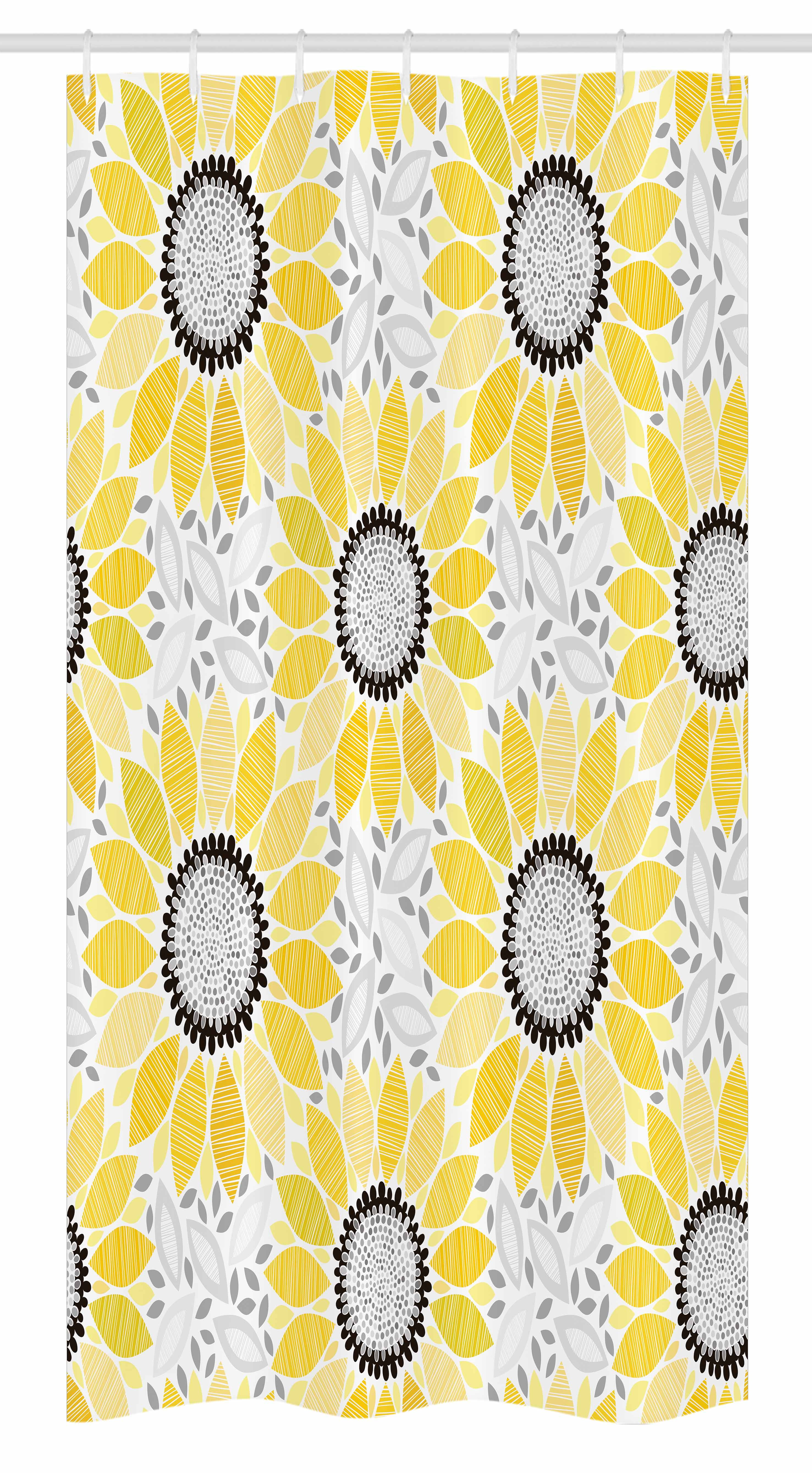 Yellow and Gray Sunflower Fabric Shower Curtain with Hooks