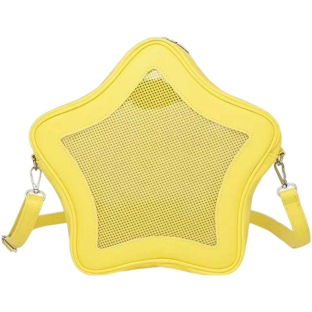 Yellow Star Backpack PU Leather Shoulder Bag Star Shape Tote Bag, Cute Kawaii Bag Y2K Spicy Women Travel Backpack Messenger Bag