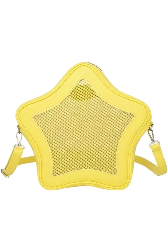 Yellow Star Backpack PU Leather Shoulder Bag Star Shape Tote Bag, Cute Kawaii Bag Y2K Spicy Women Travel Backpack Messenger Bag