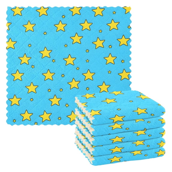 Yellow Star Pattern Dish Towels 6 Pack Kitchen Cleaning Dish Cloths Absorbent Reuseable Cleaning Cloths 11'' x 11''