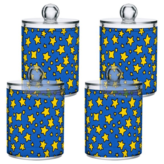 Yellow Star Pattern Plastic Storage Jar 4 Pack Clear Translucent Canisters Dustproof Lid