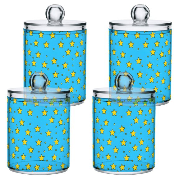 Yellow Star Pattern Plastic Storage Jar 4 Pack Clear Translucent Canisters Dustproof Lid