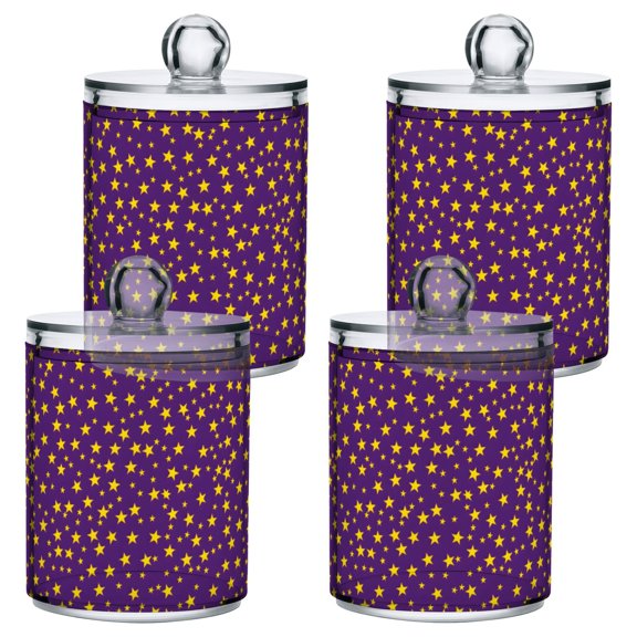 Yellow Star Pattern Plastic Storage Jar 4 Pack Clear Translucent Canisters Dustproof Lid