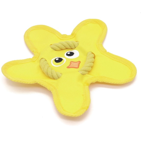 Yellow Star-Shaped Durable Squeaky Dog Toy - Interactive Chew Toy with Rope Accents for Teething & Playtime