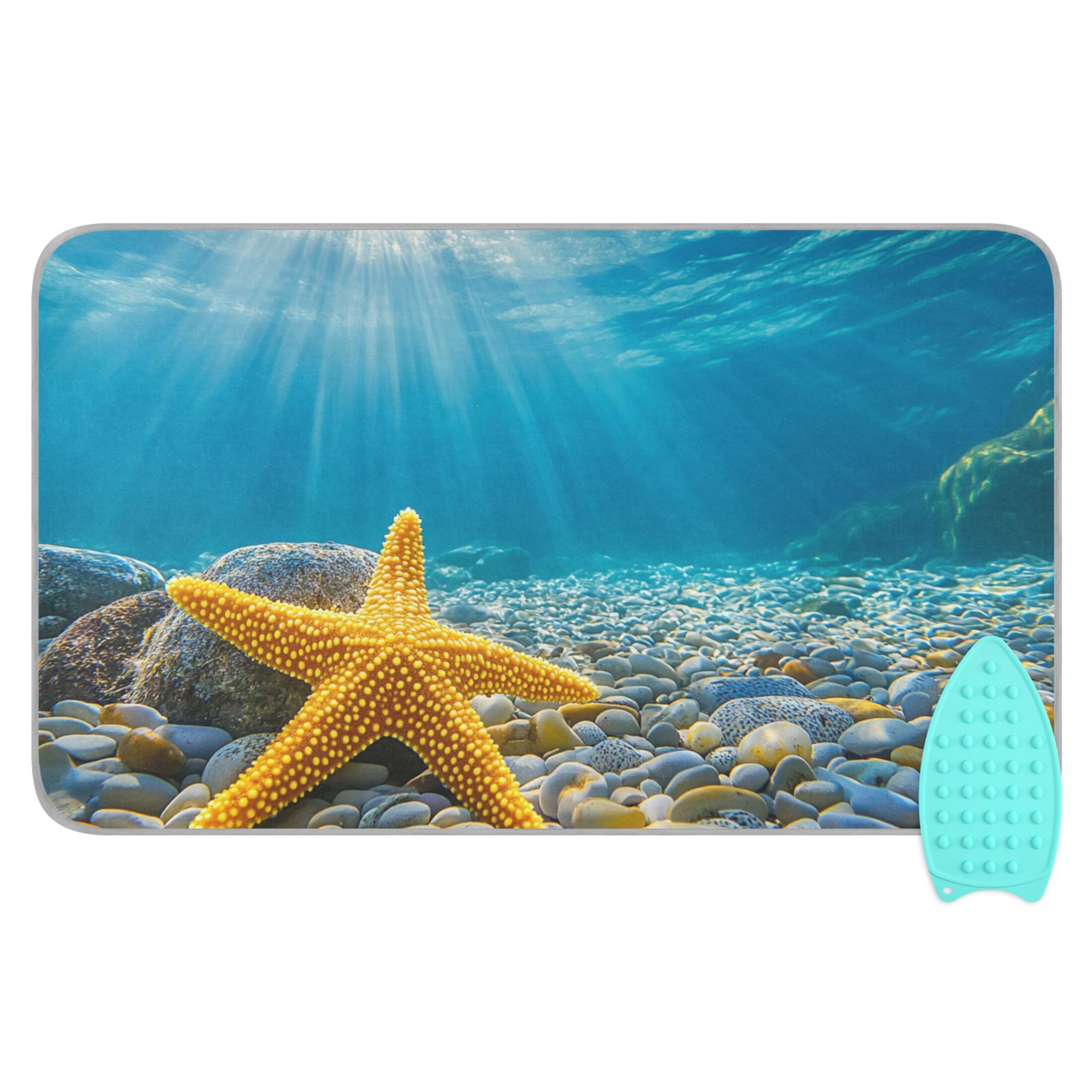Yellow Starfish Undersea Ironing Mat Blanket Portable Travel Ironing Pad Heat Resistant Pad 47.2" x 27.6”