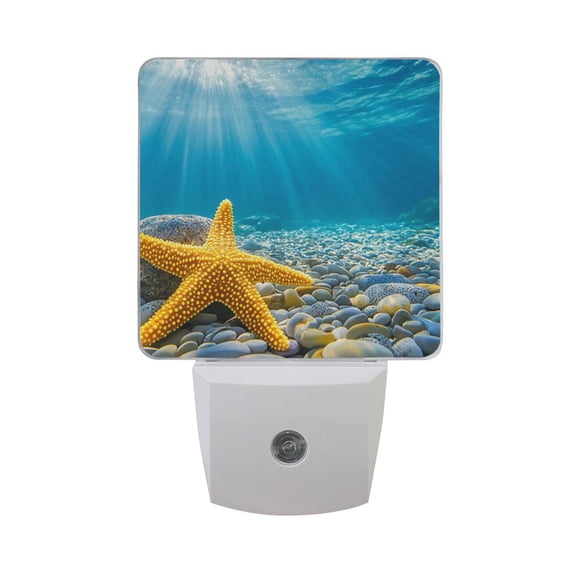 Yellow Starfish Undersea LED Night Light with Smart Sensor Plug Into Wall Dusk to Dawn 2 packs