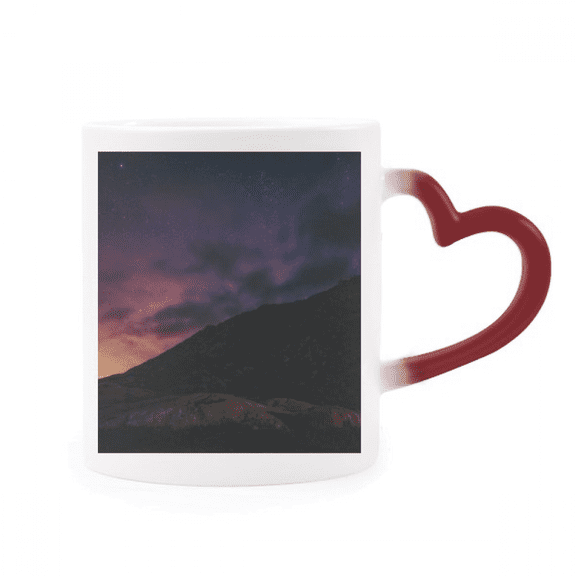 Yellow Stars Night Sky Heat Sensitive Mug Red Color Changing Stoneware Cup