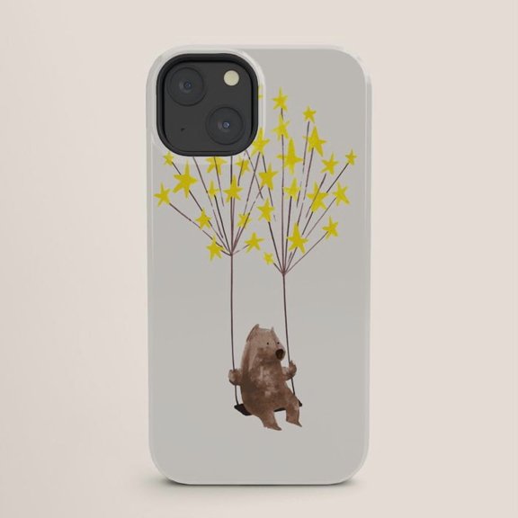 Yellow Stars and Brown Bear on Swing Tough Case for Apple iPhone, Polycarbonate and TPU