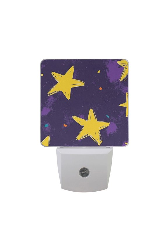 Yellow Stars on Purple Sky LED Night Light with Smart Sensor Plug Into Wall Dusk to Dawn 2 packs