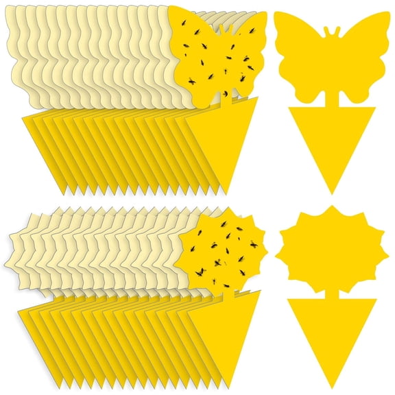 Dual Sided Yellow Sticky Insect Traps, Butterfly & Tree Shaped Bug Catcher for Indoor Outdoor Potted Plants, Multiple Pack Sizes