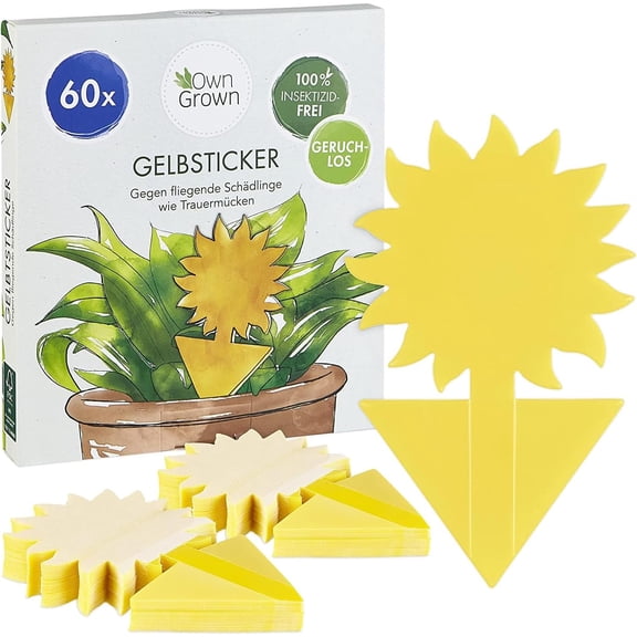 Yellow Sticky Fly Traps for Indoor Plants - 60 Pieces Effective Gnat Control, White and Fruit Fly Traps - Sunflower Sticker Paper Ideal for Houseplants and Indoor Use - 5.3" x 2.95"