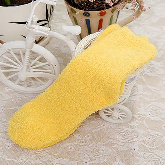 Yellow Stockings Women Fuzzy Fluffy Cozy Slipper Socks Warm Soft Winter Plush Home Sleeping Socks