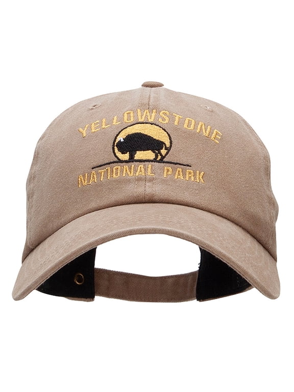 Yellow Stone Embroidered Unstructured Pigment Dyed Cotton Cap - Khaki OSFM
