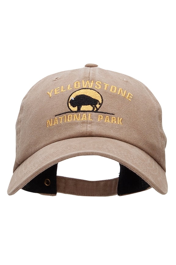 Yellow Stone Embroidered Unstructured Pigment Dyed Cotton Cap - Khaki OSFM