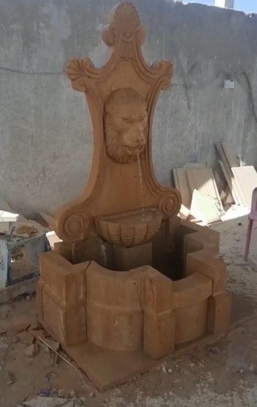 Yellow Stone Marble Fountain for Garden Decoration – Elegant Outdoor Water Feature, Sculpted Stone Design for Patios