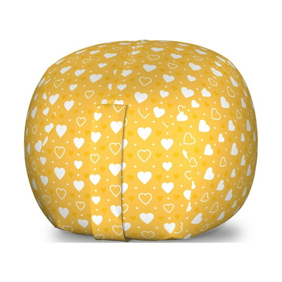 Yellow Storage Toy Bag Chair, Full and Empty Heart Shapes with Little Dots and Tiny Hearts Pattern, Stuffed Animal Organizer Washable Bag, Large Size, Yellow White, by Ambesonne