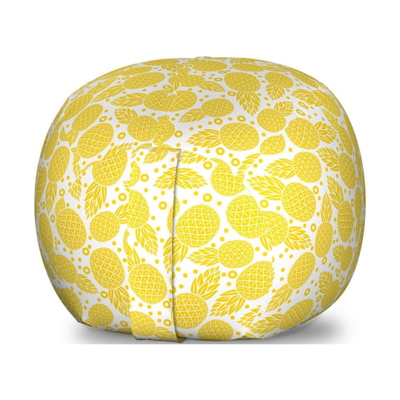 Yellow Storage Toy Bag Chair, Yellow Tropical Exotic Pineapple Fruit Pattern with Dots Little Circles, Stuffed Animal Organizer Washable Bag, Large Size, White and Yellow, by Ambesonne