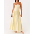 thumbnail image 1 of Yellow Strapless Ruched Drop Waist Maxi Dress Flowy A-Line Womens Evening Gown, 1 of 7