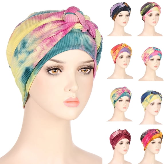 Yellow Stretch Turban Hats for Women Polyester,Spandex,cotton Pre-Tied Twisted Turbans Head Scarf for Women Hair Wraps Cover Beanie Cancer Chemo Headwear One Size
