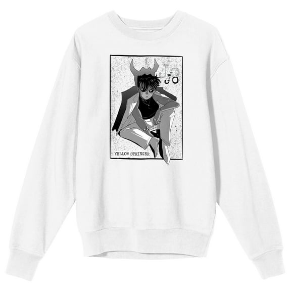 Yellow Stringer Jo Comic Adult White Crew Neck Long Sleeve Sweatshirt - XXL