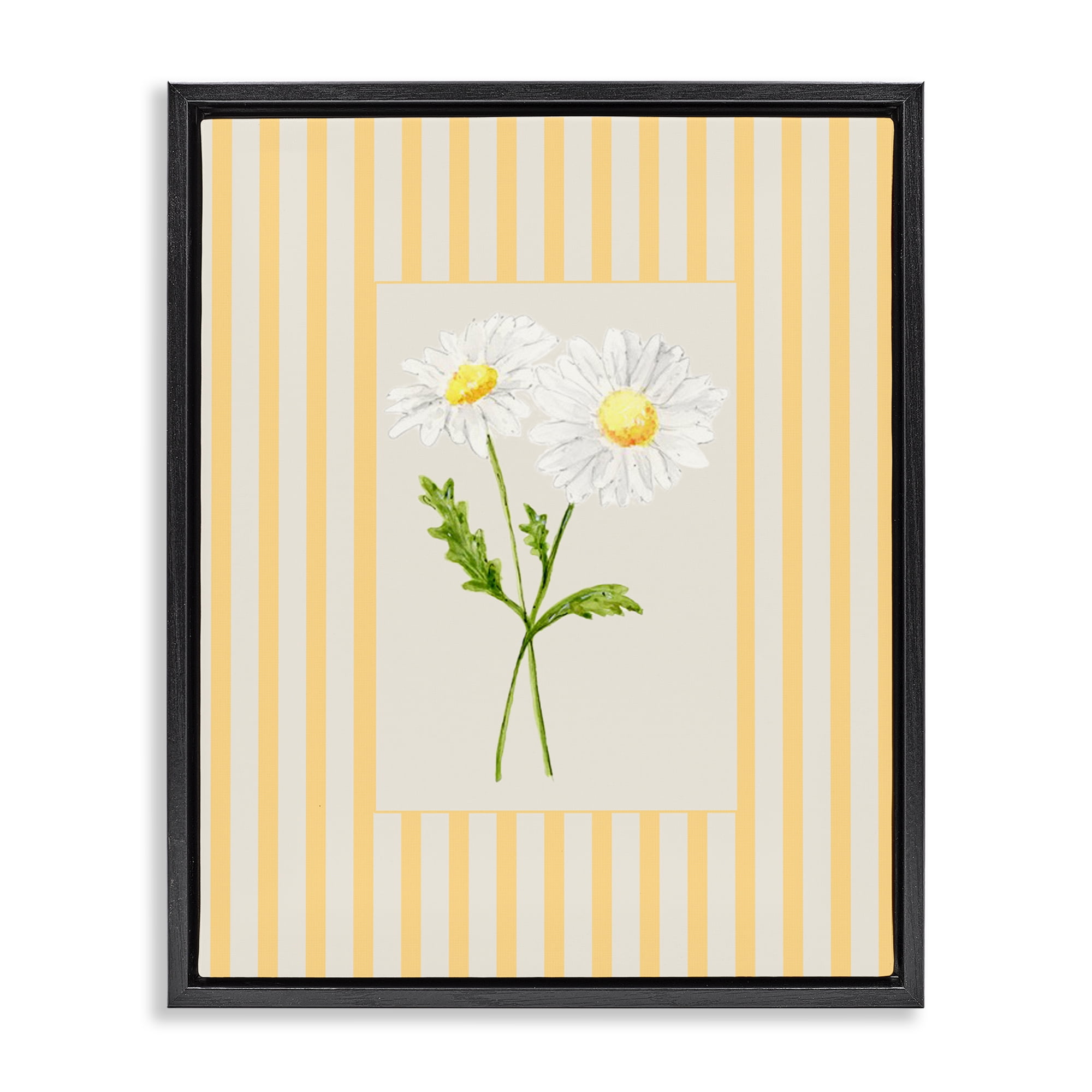 Yellow Stripe Daisy Black Framed Floater Canvas Wall Art, design by Lisa Wehmeyer
