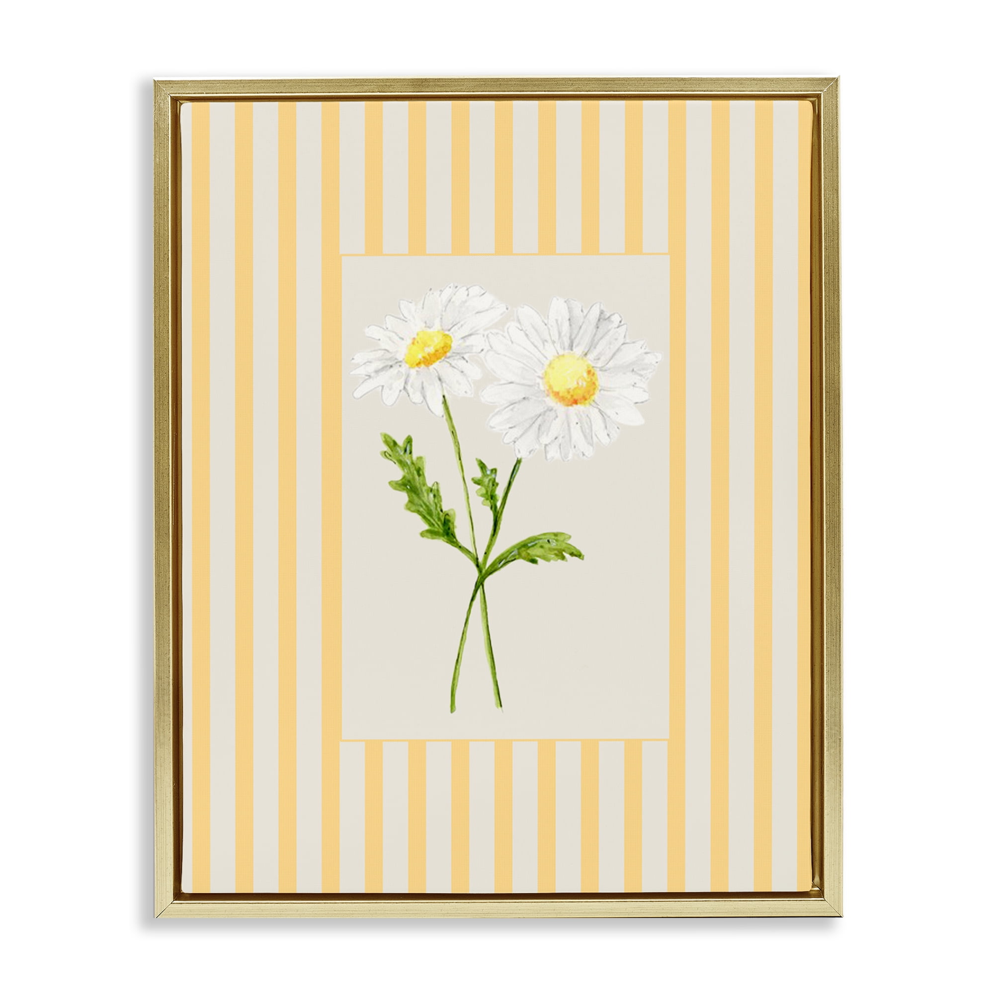 Yellow Stripe Daisy Gold Framed Floater Canvas Wall Art, design by Lisa Wehmeyer