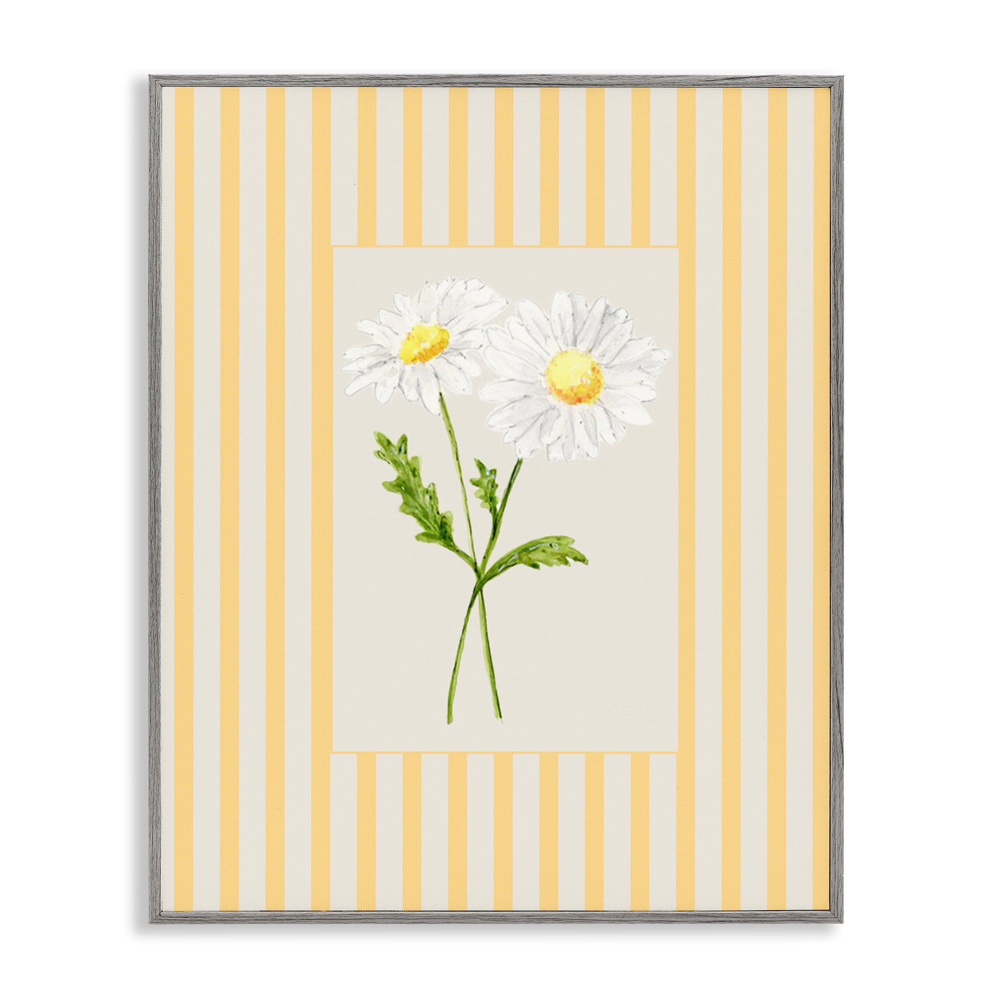 Yellow Stripe Daisy Gray Framed Giclee Art, design by Lisa Wehmeyer