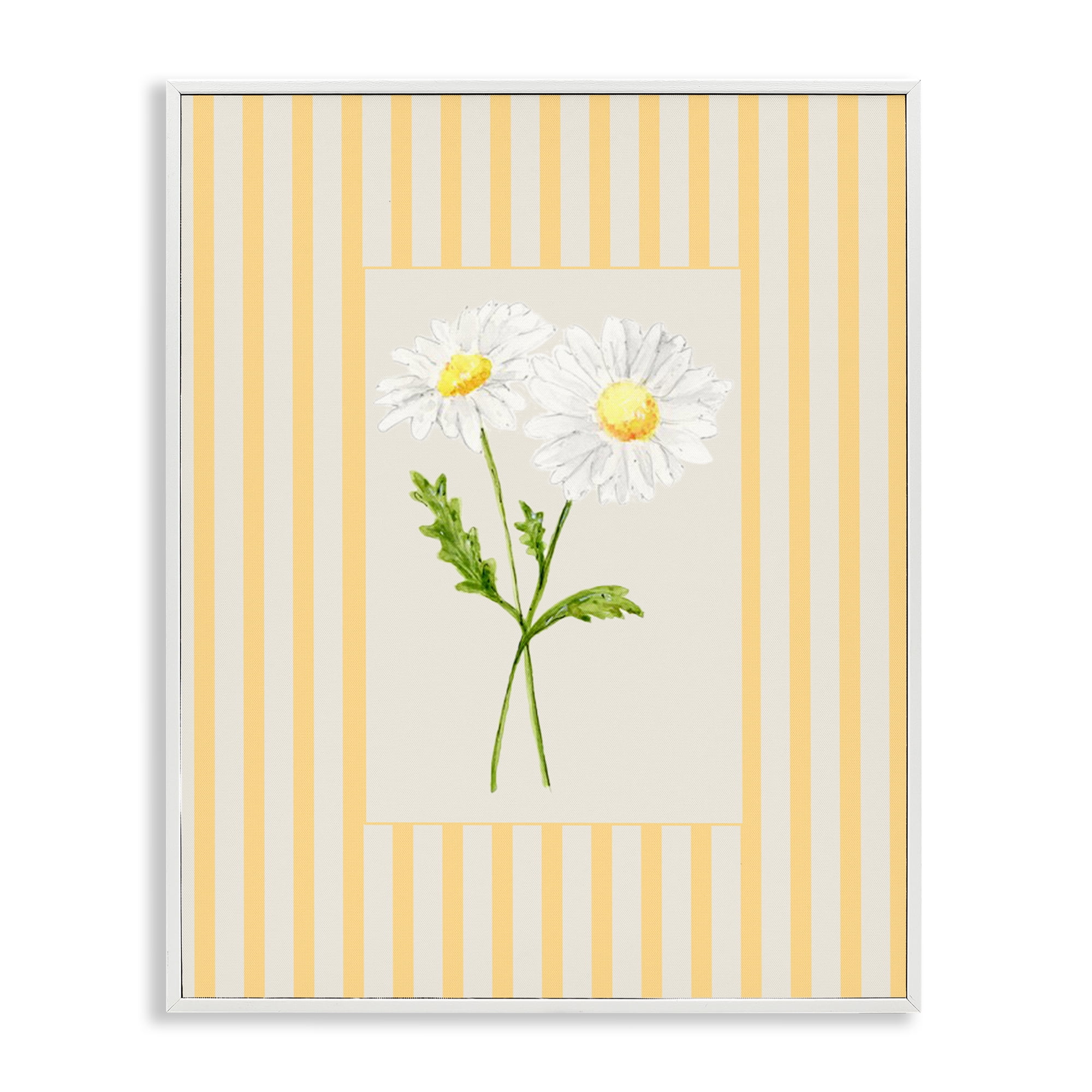 Yellow Stripe Daisy White Framed Giclee Art, design by Lisa Wehmeyer