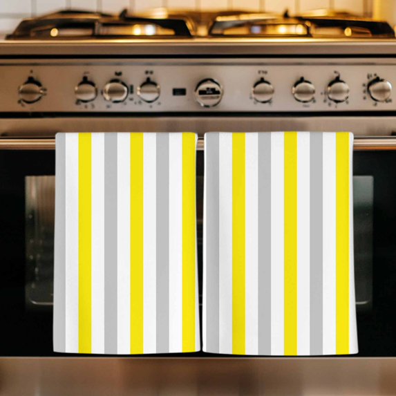 Yellow Stripe Kitchen Towels Set of 1, Geometric Grey White Vertical Striped Absorbent Dish Towels for Kitchen, Microfiber Hand Towel, Quick Drying Tea Towel for Cleaning Decorative Dishcloths