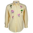 thumbnail image 1 of Yellow Stripe Pink Flamingos Men's Button Down T-Shirt - Small, 1 of 1
