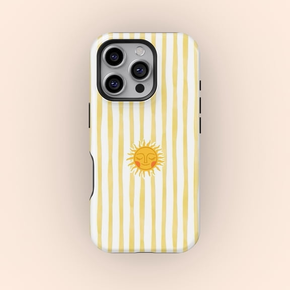 Yellow Stripe Sun Tough Case for Apple iPhone, Dual-Layer Polycarbonate TPU Protective Phone Cover