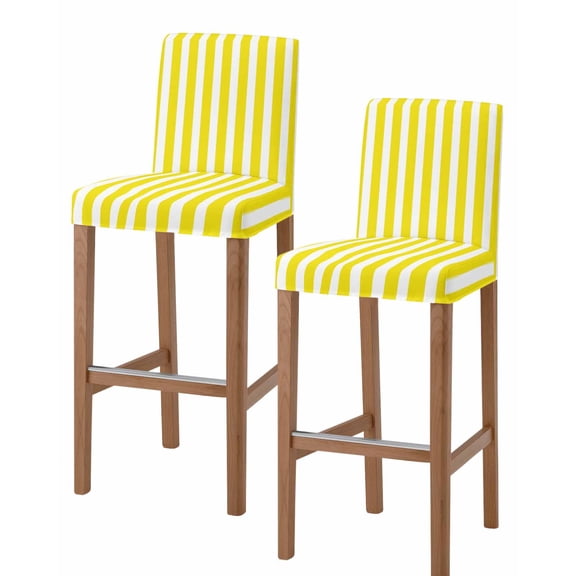 Yellow Striped Bar Stool Covers - Stretch Dining Chair Covers Set of 2, Modern Farmhouse Yellow White Stripes Bar Chair Cover Removable Counter Stool Pub Chairs Slipcovers Protectors for Cafe
