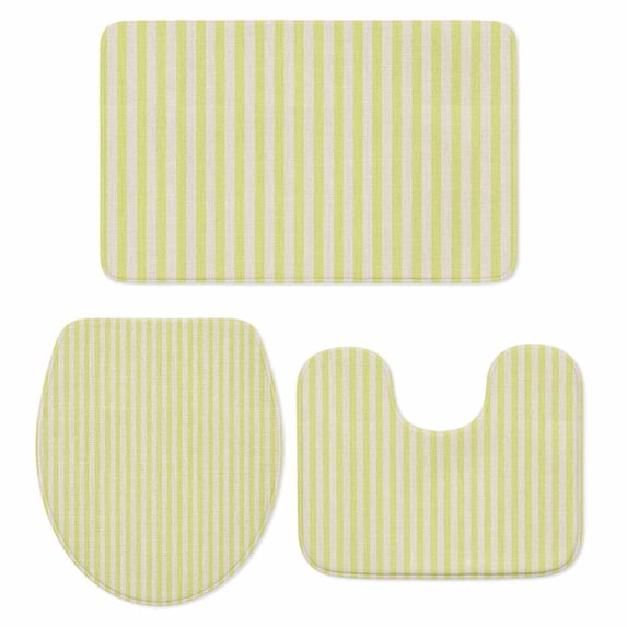 Yellow Striped Bath Mat 3 Piece Bathroom Rug Set, Modern Simple Farmhouse Beige Vintage Non Slip Bath Rug Contour Mat and Toilet Lid Cover, Absorbent Shower Mats Soft Bath Rugs and Mats Sets