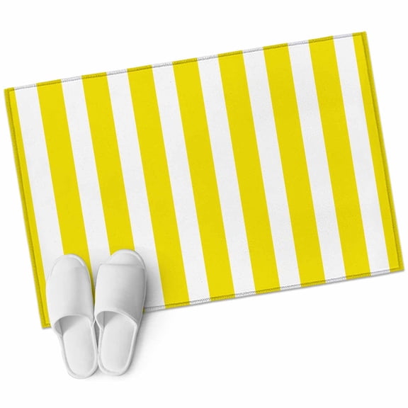 Yellow Striped Bathroom Mat 2x3 FT, Non Slip Small Kitchen Mat, Modern Farmhouse Yellow White Stripes Washable Soft Backed Front Door Throw Rug Non-Shedding Indoor Outdoor Doormat for Entryway Sink