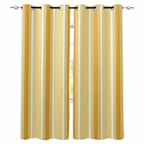 Yellow Striped Blackout Curtains Light Blocking Print Window Curtains, Geometric Modern Vertical Lines Abstract Thermal Insulated Window Drapes for Living Room Kitchen Cafe (2 Panels, 55"W x 39"L)