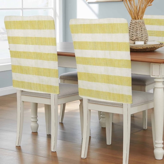 Yellow Striped Chair Back Covers, Farmhouse Vintage Stripes Removable Chair Covers for Dining Chairs Set of 6, Washable Chairs Slipcovers Back Seat Protector for Wedding Party 19"x20"