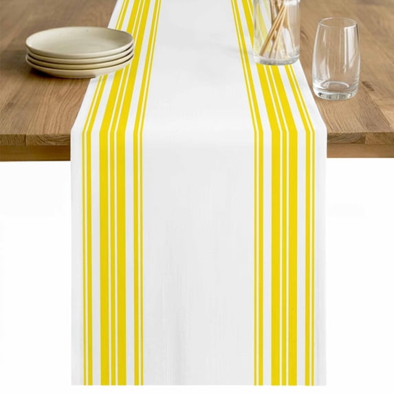 Yellow Striped Cotton Linen Rectangle Table Runners 13"x120", Stripes Farmhouse Modern Coffee Table Runner Dresser Scarves Luxury Table Runners for Wedding Party Banquet Dinner Decor