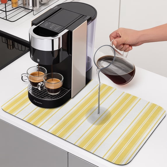 Yellow Striped Dish Drying Mats for Kitchen Counter, Vertical Stripe Modern Minimalist Absorbent Coffee Bar Mat with Non-slip Rubber Backed Quick Drying Dish Rack Pad 16"x24"