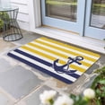 thumbnail image 1 of Yellow Striped Door Mat Indoor Outdoor, Navy Blue Nautical Anchor Geometric Non Slip Welcome Mat with Rubber Backing, Absorbent Fabric Front Door Mats Entryway Rug for Home Patio Entrance 16"x24", 1 of 9
