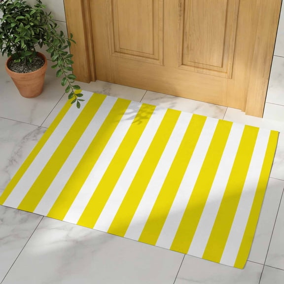 Yellow Striped Door Mat, Non Slip Bathroom Rugs, Modern Farmhouse Yellow White Stripes Absorbent Floor Mats, Washable Runner Rug Indoor Doormat for Front Door Entrance, Patio, Garage 20"x31.5"