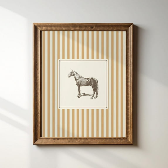 Yellow Striped Horse Line Illustration Print, Vertical Portrait, Instant Print, Minimalist Decor Wall Art, Modern Wall Decor For Living Room, 16x24 UNFRAMED